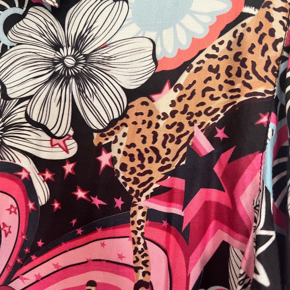 Las Sureñas Women's Floral and Leopard Print Blouse - Picture 3 of 4